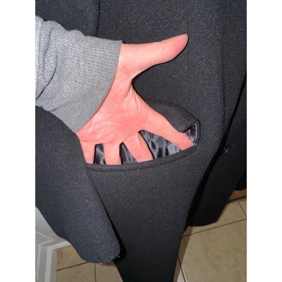 Silver Cloud Black Cashmere Long Dress Overcoat R46 3 Button Business Made Italy - Picture 10 of 15